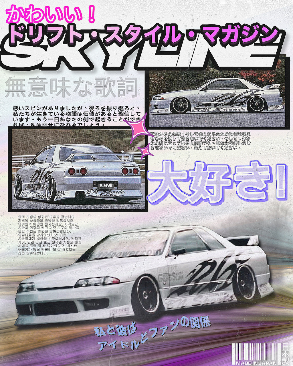 JDM Retro Collage Fine Art Poster — Japanese Street Racing Aesthetic — R32