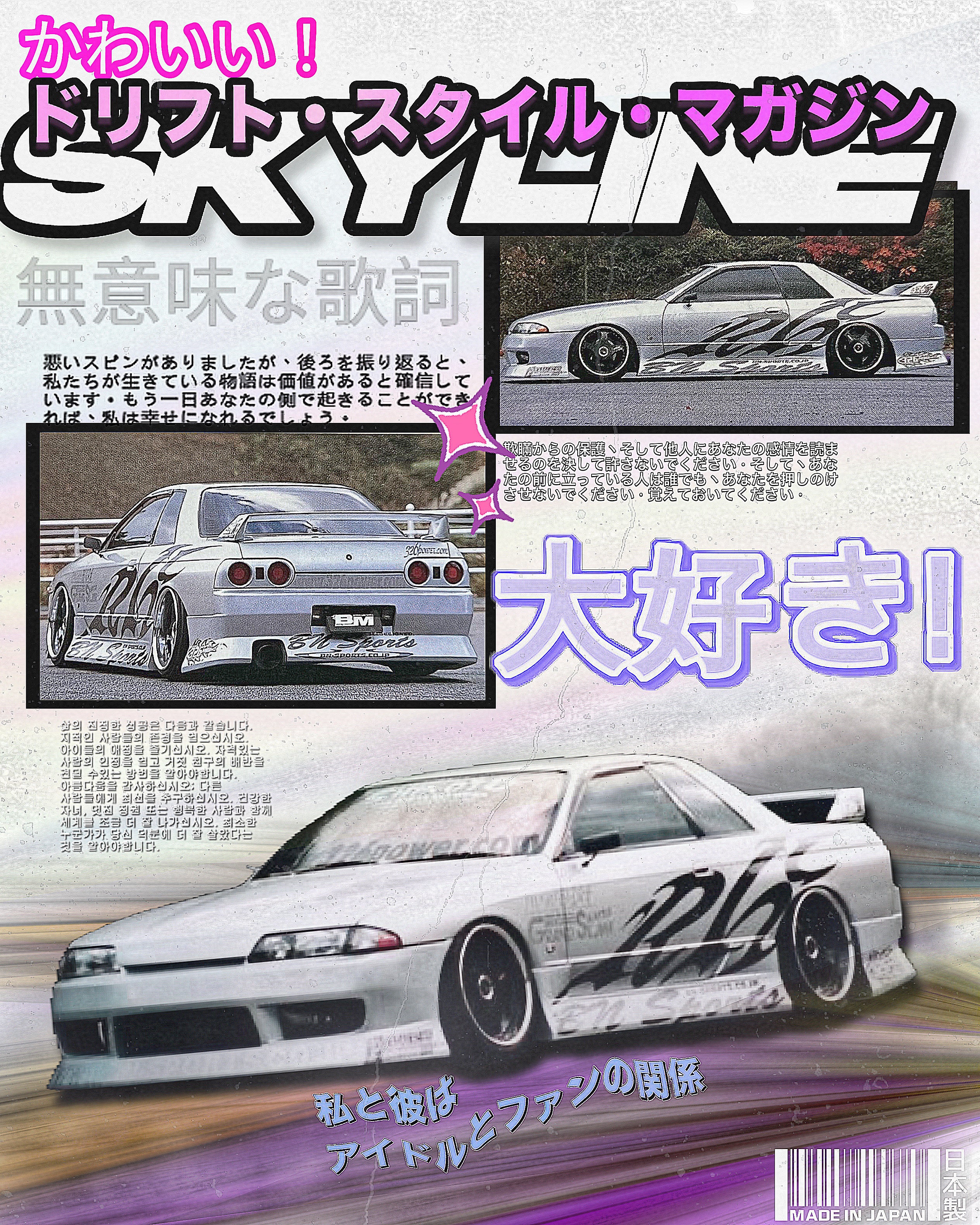 JDM Retro Collage Fine Art Poster — Japanese Street Racing Aesthetic — R32